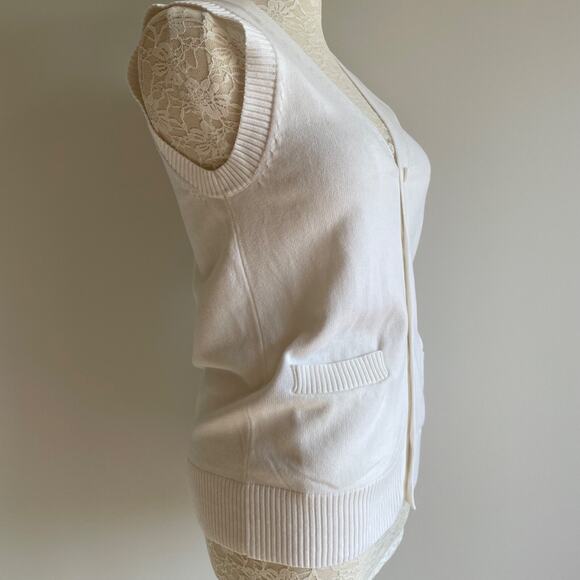 Campure‎ 100% Cotton Sweater Vest White Layering Casual Fisherman Womens Size S - Picture 2 of 10